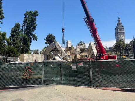 Fire erupts at San Francisco's Vaillancourt Fountain during its dismantling