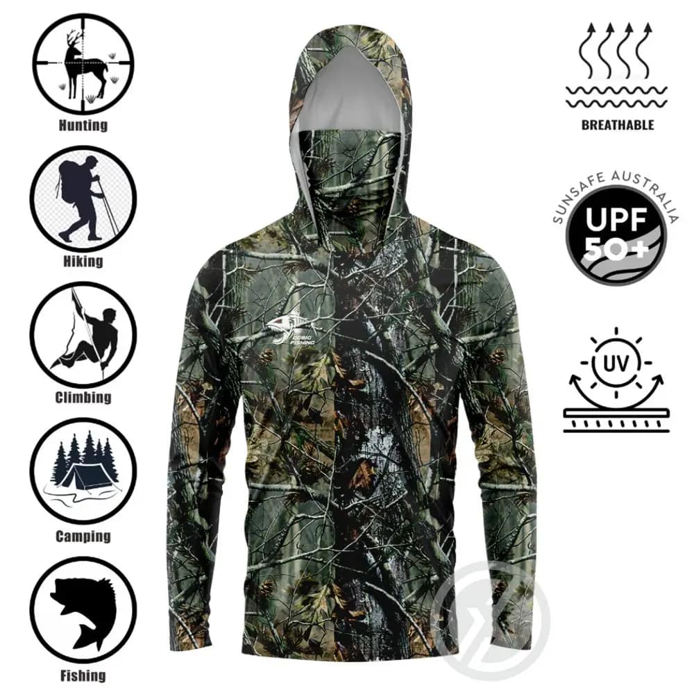 Huk Long Sleeve Hooded Face Cover Fishing Shirts UPF50+Quick Dry Sweatshirts Jungle Breathable UV Protection Men Fishing Jerseys - Image 5