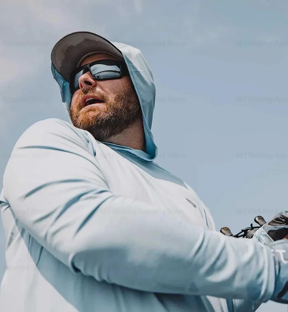 Men Hood Fishing Shirt long sleeve fishing t shirt uv protection Fishing Apparel - Image 8